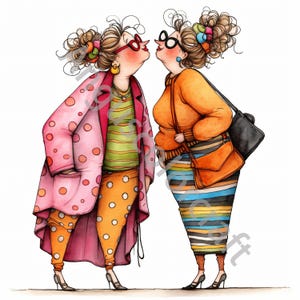10 JPG Quirky Curvy Ladies Clip Art, Watercolor Clipart, Junk Journal, Scrapbook, Card Making Digital Download Fantasy Whimsical Best Friend