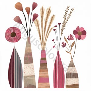 13 JPG Jarrón de flores Clipart, Fila de flores, Descarga digital, Acuarela Clip Art, Fabricación de tarjetas, Manualidades con papel, Arte de pared, Paquete comercial