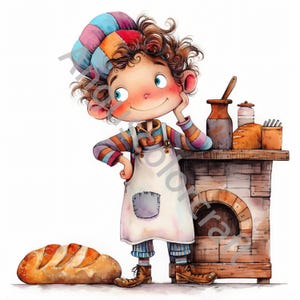 10 JPG Quirky Chef Clip Art, Watercolor Clipart, Junk Journal, Scrapbook, Card Making, Digital Download, Fantasy, Whimsical People Baker Boy