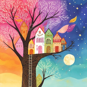 10 Tree House Clip Art, Watercolor Clipart JPG, Junk Journaling, Scrapbook, Card Making, Digital Download, Fantasy, Whimsical Mushroom House