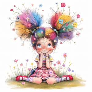 10 JPG Quirky Girl #2 Clip Art, Watercolor Clipart, Junk Journal, Scrapbook, Card Making, Digital Download, Fantasy, Whimsical, Paper Craft