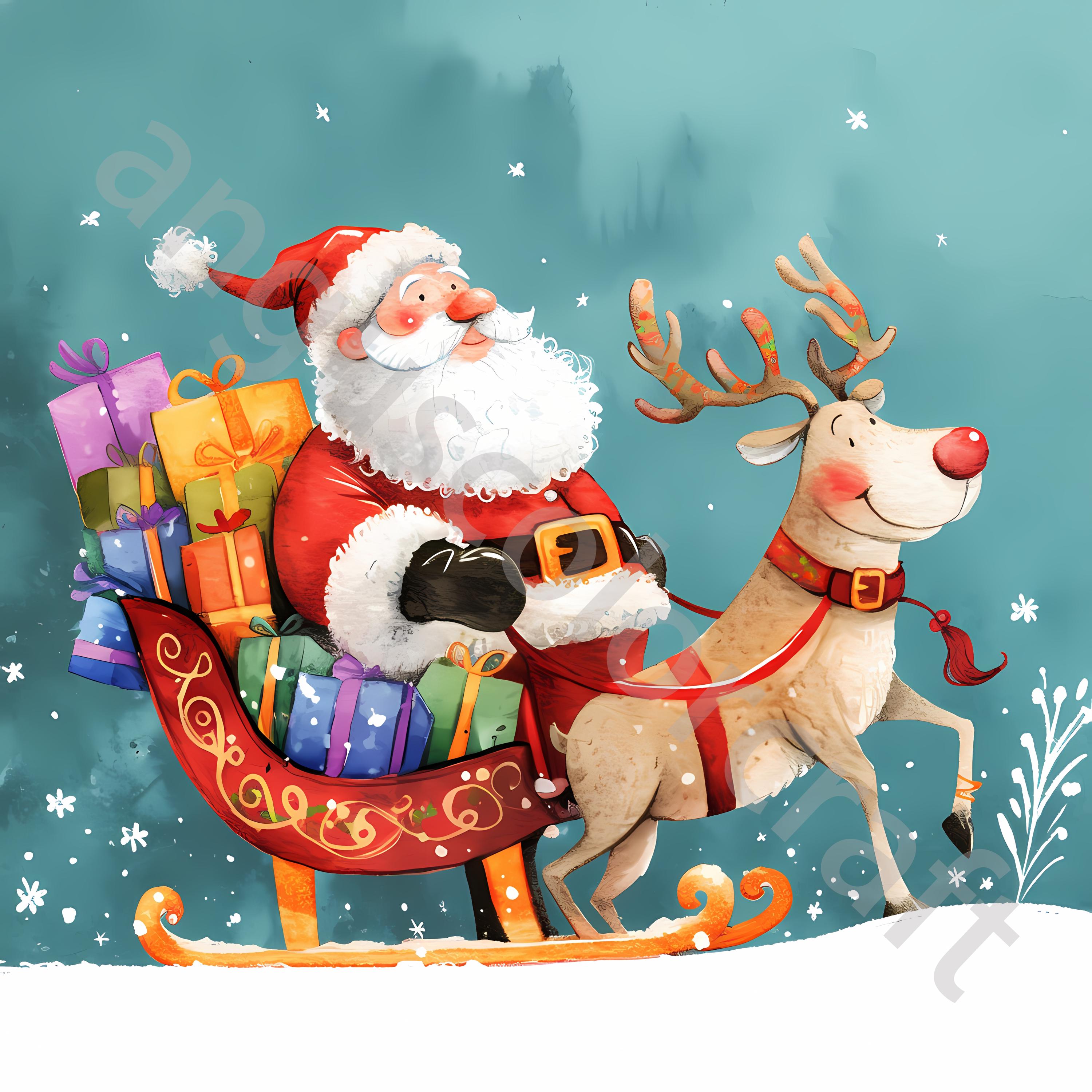 Santa and Reindeer Clip Art 10 High Res Watercolor Jpgs, Junk ...