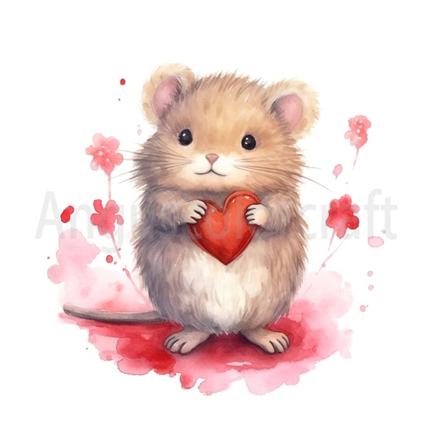 Valentine Vole, Cute Mouse Clipart, kids 'book Illustration-18 High Quality JPGs-Digital Download Card Making, personalized, Commercial use,