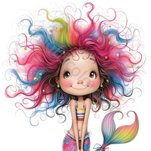 13 Clipart sirène original, usage commercial, objets éphémères fantaisistes, téléchargement immédiat JPG aquarelle, journal indésirable fantastique, créations en papier, jolie poupée