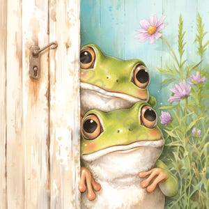 10 Quirky Peeking Frogs Clip Art, Watercolor Clipart JPG, Junk Journaling, Scrapbook, Card Making, Digital Download Fantasy Whimsical Animal