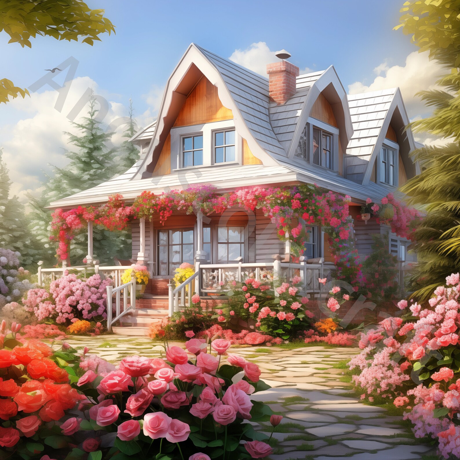 10 White Cottage in Spring Clipart Bundle Watercolor House Clip Art ...