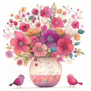 10 cliparts lunatiques mignons de fleurs et d'oiseaux, aquarelle, journal indésirable, scrapbooking, fabrication de cartes, kit de téléchargement numérique, fantastique, fantaisiste