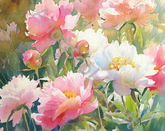 10 JPG Vintage Flowers Garden Clip Art, Watercolor Clipart, Digital Download Fantasy Whimsical Flora