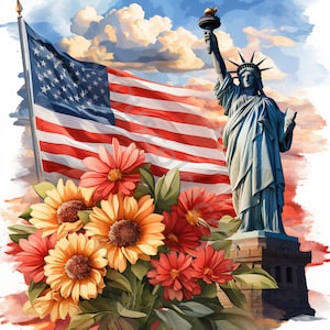 10 Clip Art Excêntricos da Estátua da Liberdade, Clipart em Aquarela JPG, Scrapbook de Diário de Lixo, Criação de Cartões, Download Digital, 4 de Julho Caprichoso