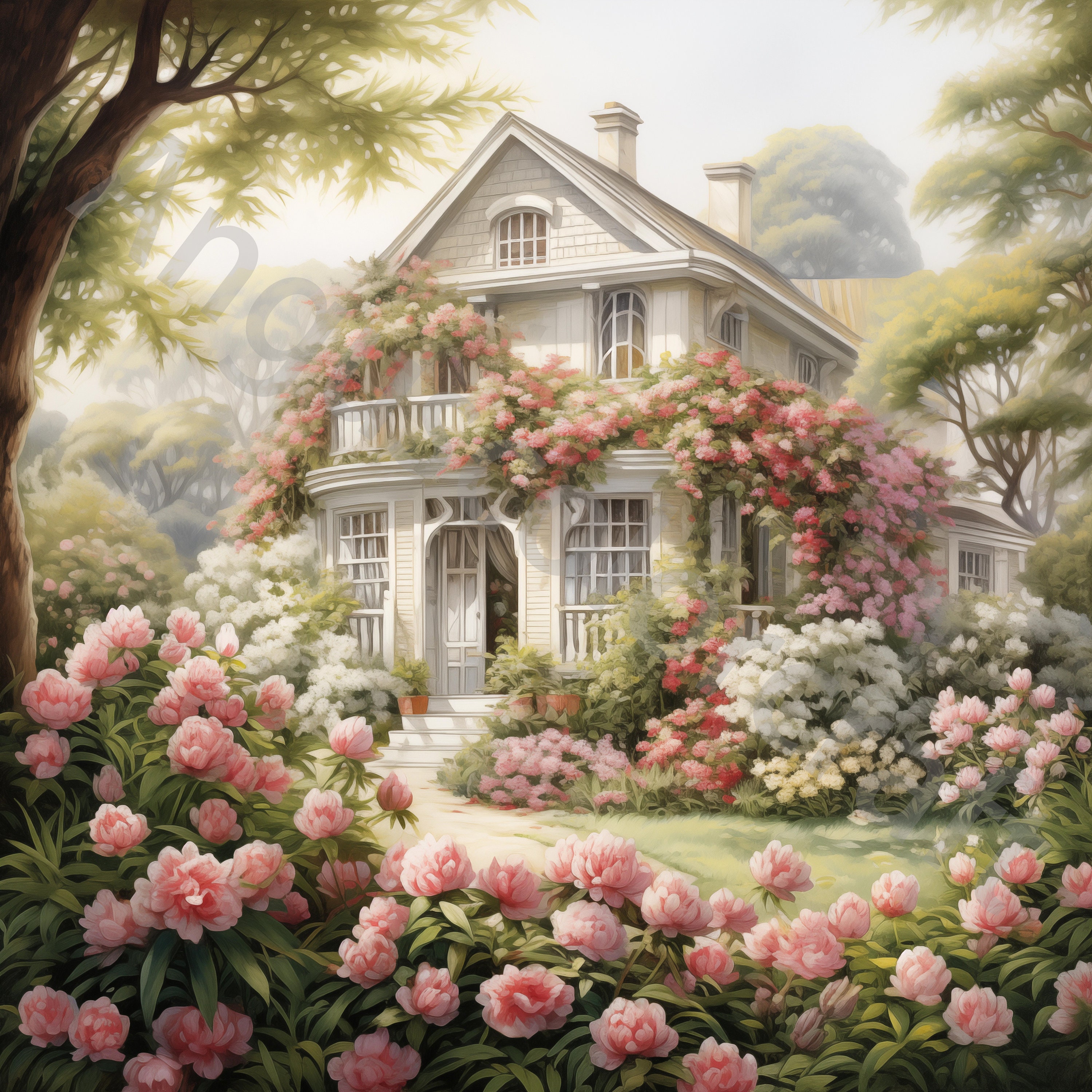 10 White Cottage in Spring Clipart Bundle Watercolor House Clip Art ...