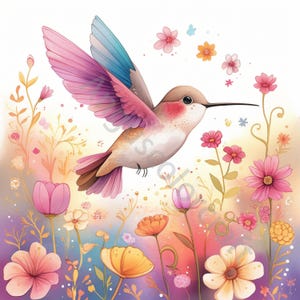 10 JPG schrullig Kolibri Clip Art, Aquarell Clip Art, Junk-Journal, Scrapbook, Kartenherstellung, digitaler Download Fantasie wunderliche Blumenvogel