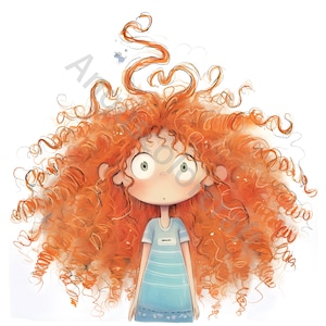15 schrullig Lockiges Haar Mädchen Clipart, kommerzielle Nutzung, wunderliche Ephemera, Cartoon lustiges Mädchen, Aquarell Clipart JPG, Instant Download, Handwerk