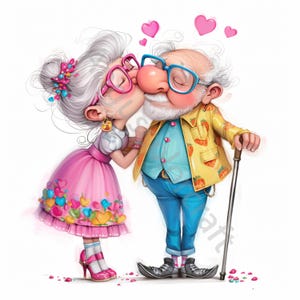 12 dziwacznych starych par Clipart, zastosowanie komercyjne, kapryśne efemerydy, akwarelowe JPG dziwaczny pocałunek Clipart, natychmiastowe pobranie, rzemiosło, kapryśne