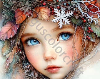 Winter Girl Watercolor Clipart: Whimsical Fairy Art (10 JPGs, Commercial Use, Instant Download)