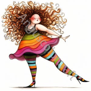 10 JPG Quirky Curvy Dancer Clip Art, Watercolor Clipart, Junk Journal, Scrapbook, Card Making, Digital Download Fantasy Whimsical Dance Girl