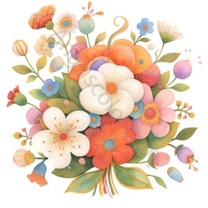 13 clipart fiori eccentrici, uso commerciale, oggetti effimeri stravaganti, JPG di clipart floreali ad acquerello, download istantaneo, diario spazzatura, creazione con la carta