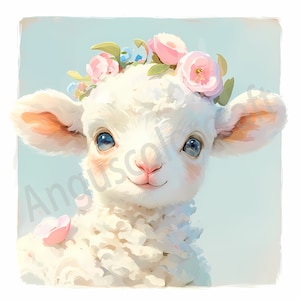Cordero Clipart, 16 Acuarela flor de cerezo Oveja Primavera Sakura Fabricación de tarjetas, Baby Shower, Tarjeta de regalo, Imprimible, Sublimación de vaso de taza