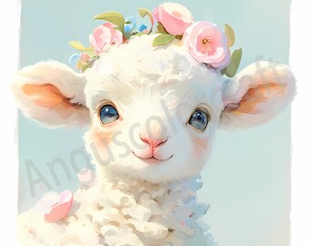 Clipart lam, 16 aquarel schapen JPG, kaarten maken, babyshower, afdrukbaar, sublimatie
