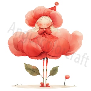 Flower Dress Girl Clipart, 18 afbeeldingen van hoge kwaliteit, Flower Fairy, aquarel clipart bundel, decor van het huis, printables, commercieel gebruik