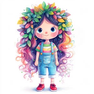 12 JPGs clipart peculiar de garota com folhas, uso comercial, itens efêmeros caprichosos, clipart de garota com folhas de outono em aquarela, download instantâneo, artesanato em papel