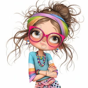 10 JPG Quirky Funky Girl Clip art, Watercolor Clip art, Junk Journaling, Scrapbook, Card Making, Digital Download, Fantasy Whimsical Woman