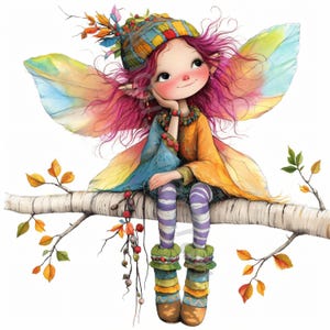 12 JPG Quirky Boho Fairy Clip Art, Clipart acquerello, Junk Journal, Album di ritagli, Creazione di biglietti, Download digitale, Fantasy, Fata ragazza stravagante