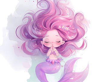 13 Watercolor Mermaid Clipart, Cute Mermaid, Printable Watercolor clipart, High Quality JPGs, Digital download, Paper craft, junk journals