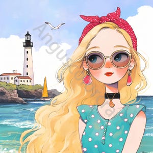 10 JPG Seaside Leuchtturm Clip Art, Aquarell Clipart, Junk Journal, Scrapbook, Kartenherstellung, digitaler Download Fantasy wunderlich schrulligen Mädchen