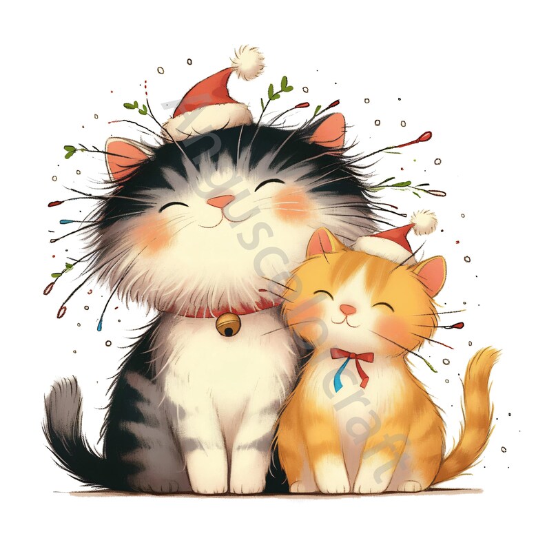 10 Christmas Cats Clip Art Watercolor Clipart Jpgs, Junk Journaling ...