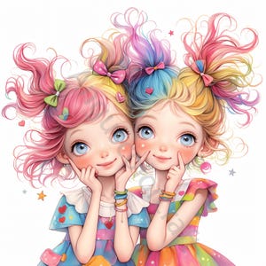 10 Clipart di gemelli stravaganti, sorelle stravaganti, uso commerciale, effimere stravaganti, acquerello JPG, download immediato, diario spazzatura, artigianato di carta