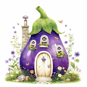 Clipart di case di verdure fatate, 14 JPG ad alta risoluzione, clipart acquerello carino arte della scuola materna, download digitale, creazione di cartoline, artigianato con carta digitale