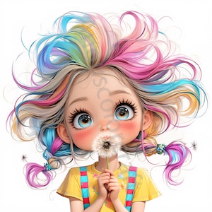12 JPGs schrulligen Löwenzahn Mädchen Clipart, kommerzielle Nutzung, wunderliche Ephemera, Aquarell Blumen Mädchen Clipart, sofortiger Download, Papiermodelle