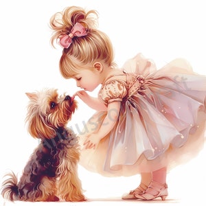 12 Beste Freunde Mädchen mit Hund Clipart -JPGs, Hundeliebhaber, süßes Baby Mädchen, Aquarell Mädchen mit Welpen Clipart, Hundeliebhaber Haustier Clipart