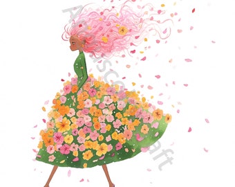 15 Quirky Black Girl with Flowers Clipart, Commercial Use, Whimsical Ephemera, Watercolor Clipart JPG Instant Download, Junk Journal Craft