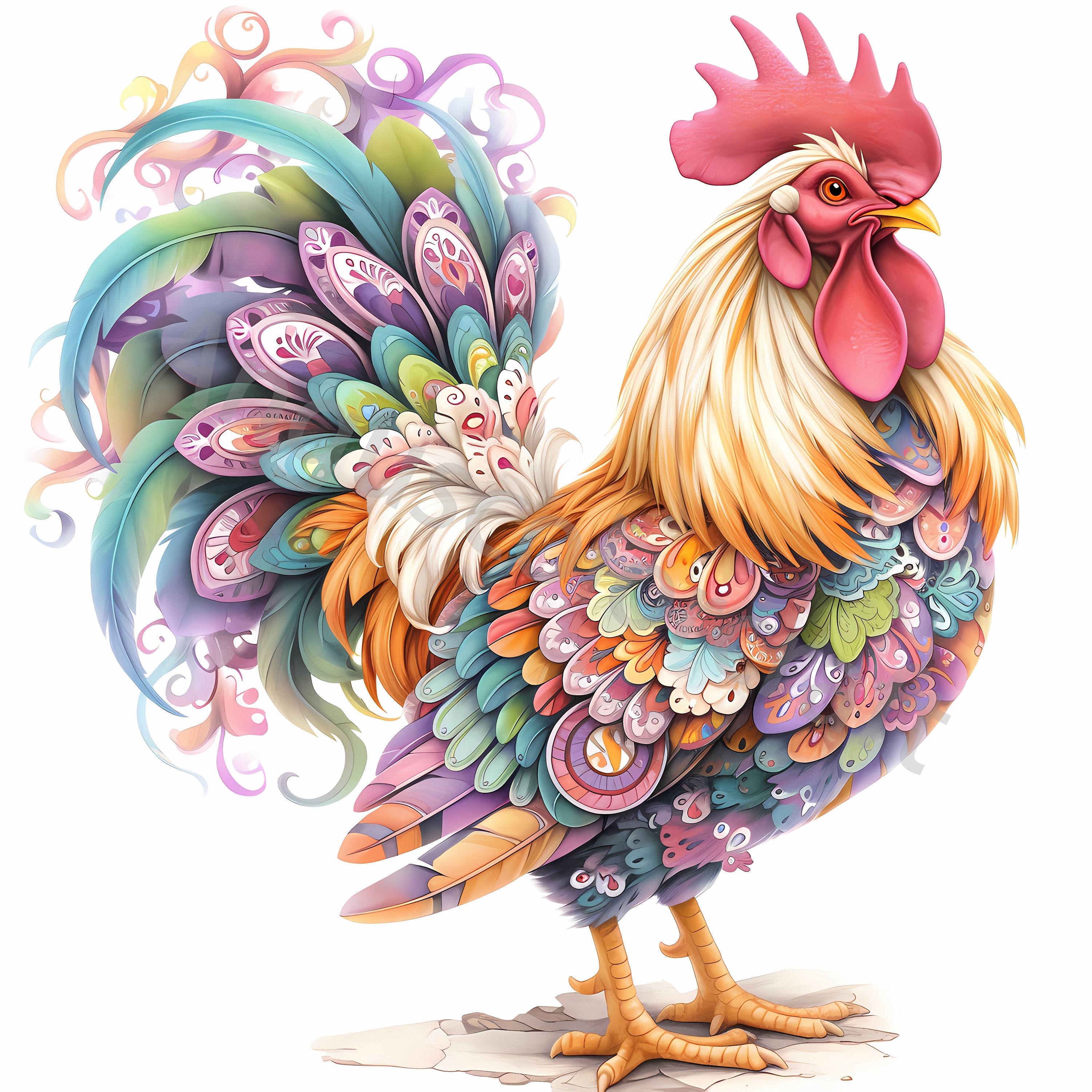 13 色の雄鶏のクリップアート、印刷可能な水彩画のクリップアート、高