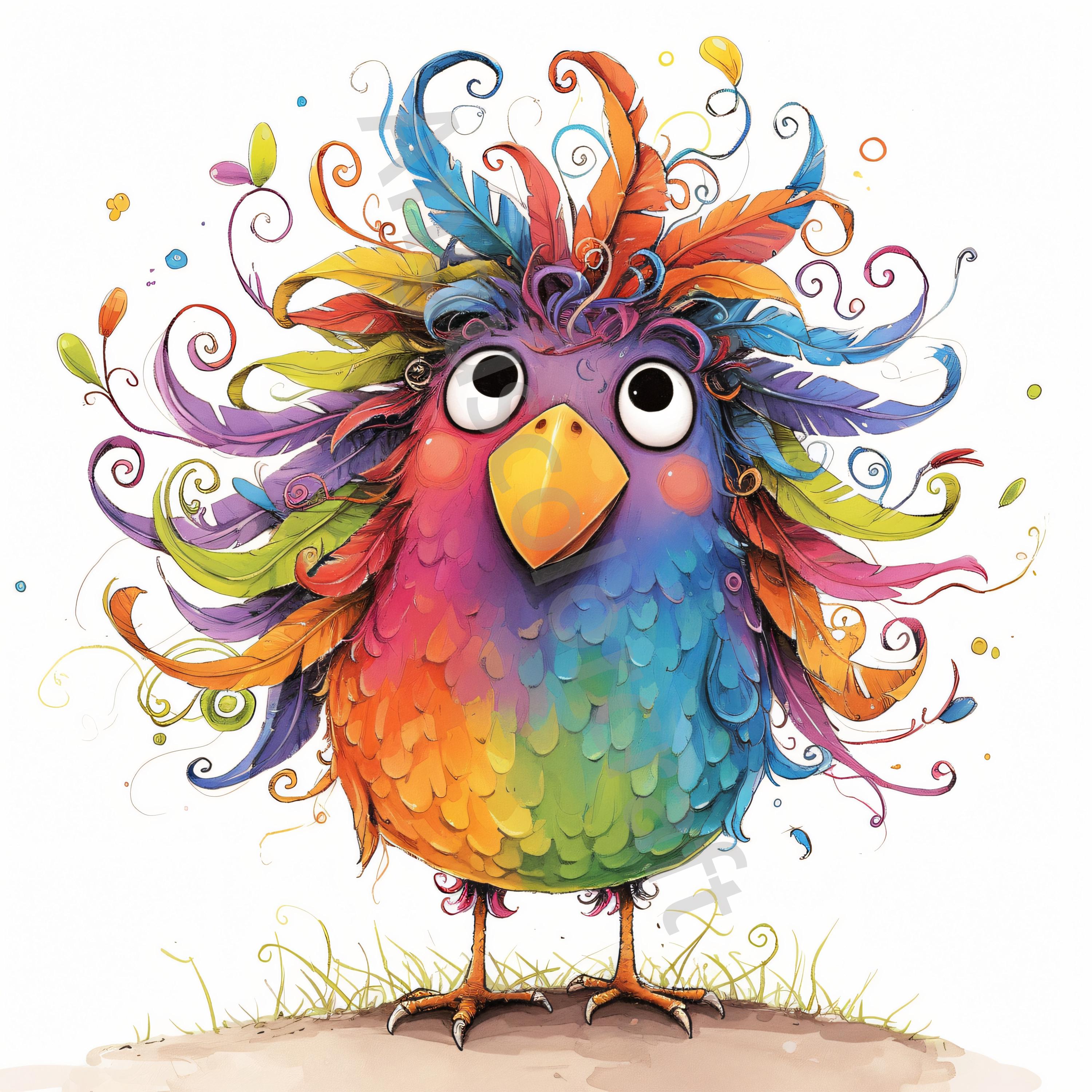 12 JPG Quirky Frazzled Bird Clip Art, Watercolor Clipart, Junk