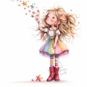 13 schrullig Sternenmädchen Clip Art, Aquarell Clipart JPG, Junk Journaling, Scrapbook, Kartenherstellung, digitaler Download, Fantasy, wunderliche Mädchen