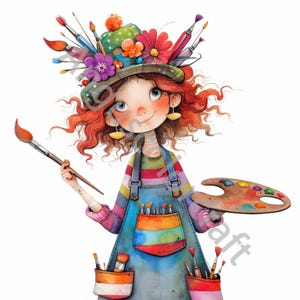 10 Quirky Artist Clip Art, Vintage Watercolor Clipart JPG, Junk Journal, Scrapbook, Card Making, Digital Download, Fantasy Whimsical People