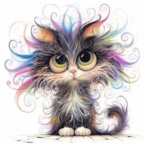 Frazzled Cat Clip Art 16 High Res Watercolor Funny Cat Clipart Jpgs for ...