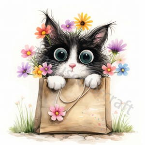 10 images clipart chaton original JPG, clipart aquarelle, journal indésirable, scrapbooking, fabrication de cartes, téléchargement numérique, sac de fleurs fantaisiste fantaisie