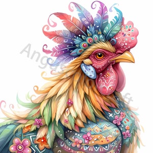 13 clipart gallo colorato, clipart acquerello stampabile, JPG di alta qualità, download digitale, alta risoluzione, artigianato di carta, diari spazzatura