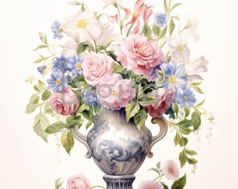 Jarrón de flores (15 imágenes JPG de alta calidad) - Descarga digital - Creación de tarjetas, documentos, presentaciones, técnicas mixtas, manualidades con papel