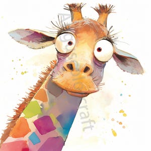 10 JPG Quirky Giraffe Clip art, Watercolor Clip art, Junk Journaling, Scrapbook, Card Making, Digital Download, Fantasy, Whimsical Animals
