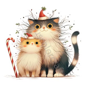 10 Christmas Cats Clip Art Watercolor Clipart JPGs, Junk Journaling, Scrapbooking, Card Making, Digital Download Kit, Funny Frazzled Kitten