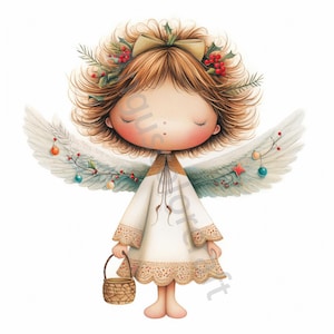 Arte peculiar de ángeles navideños: 13 archivos JPG de acuarela de alta resolución para diarios basura, álbumes de recortes, creación de tarjetas, descarga digital, fantasía y caprichos