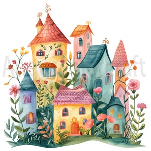 Clipart di case stravaganti - 20 JPG di alta qualità, scrapbooking, libri di ricordi, diari spazzatura, pianificatori digitali, download istantaneo, arte murale