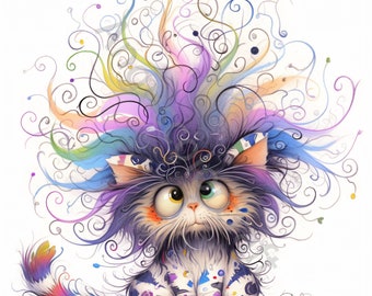 Frazzled Cat Clip Art 16 High Res Watercolor Funny Cat Clipart JPGs for Junk Journaling, Scrapbooking, Card Making, Digital Download Kit