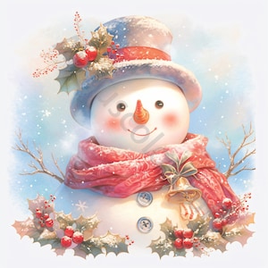 Vintage Snowman Clipart Bundle- 11 High Quality Watercolor Clip art JPGs- Winter Holidays, Journaling, Scrapbook Supply, Digital Download