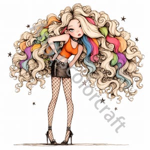 10 JPG Quirky Fashion Woman Clip Art, Watercolor Clipart, Junk Journaling, Scrapbook, Card Making, Digital Download, Fantasy, Whimsical Girl