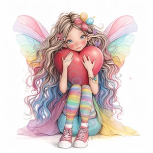 13 clipart fée de la Saint-Valentin originale, clipart JPG aquarelle, journal indésirable, scrapbooking, fabrication de cartes, téléchargement numérique, fantastique, fantaisiste